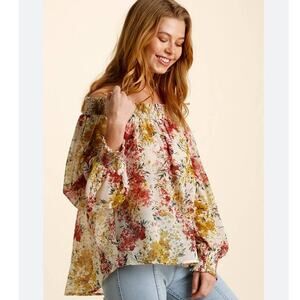 NEW Umgee Floral Smocked Off Shoulder Blouse Size Small